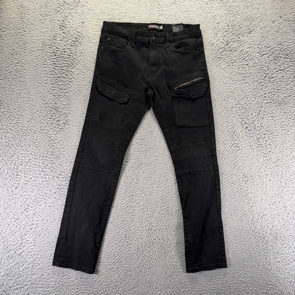 Southpole Jeans Mens 32x30 Black Cotton Denim Skinny Leg Workwear Biker‎ Stretch